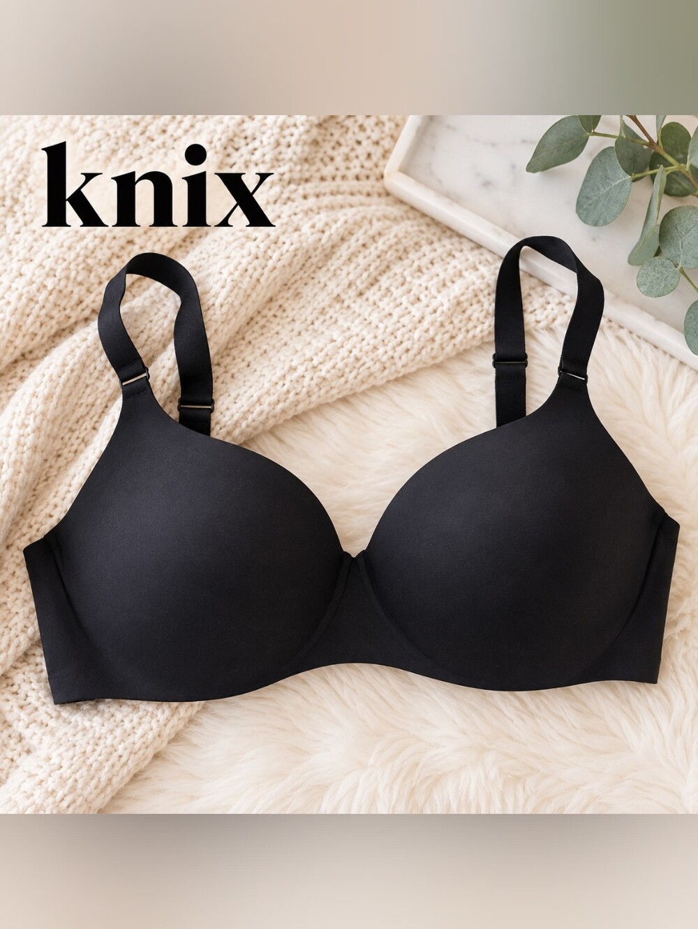 Knix Black Seamless Molded Cup T-Shirt Bra Size 7+